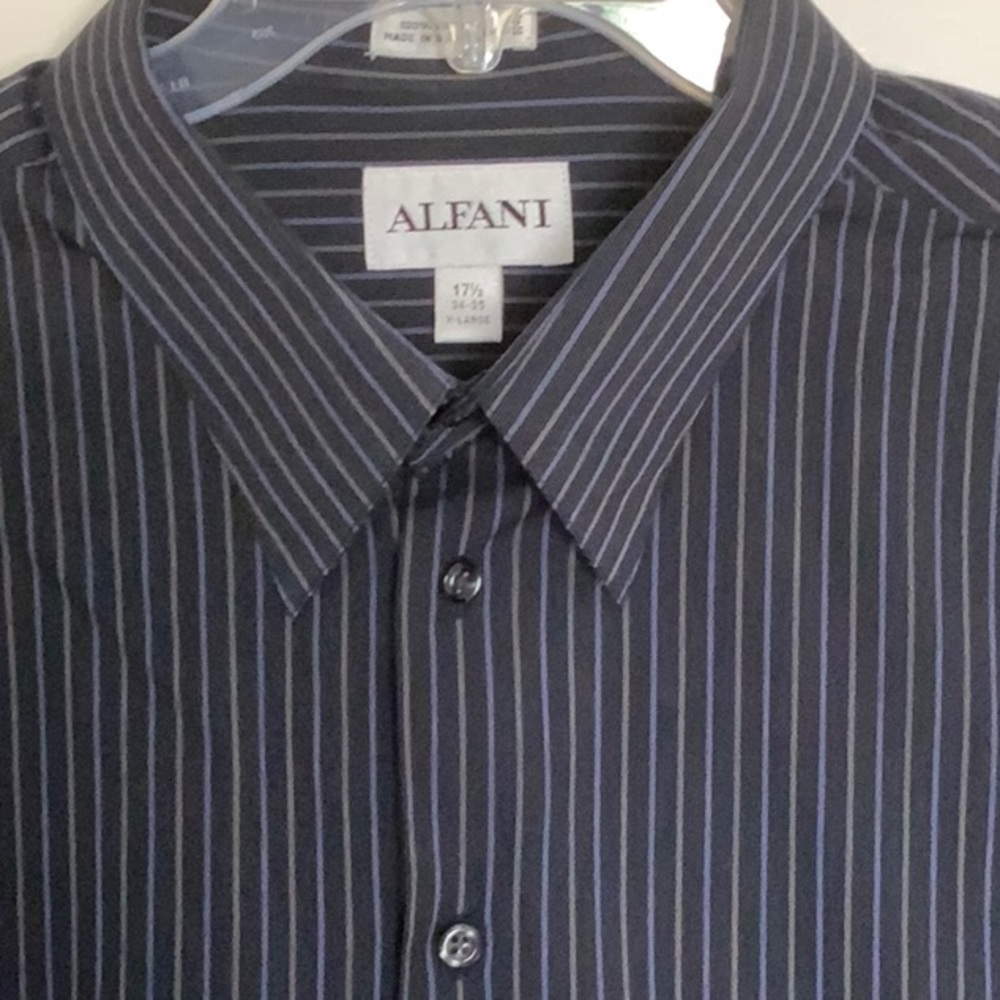 ALFANI Mens Shirts Blue Grey strips size 17 1/2 XL